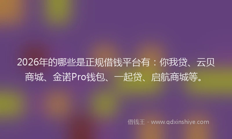 2026年的哪些是正规借钱平台有：你我贷、云贝商城、金诺Pro钱包、一起贷、启航商城等。