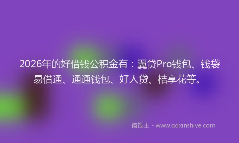 2026年的好借钱公积金有：翼贷Pro钱包、钱袋易借通、通通钱包、好人贷、桔享花等。