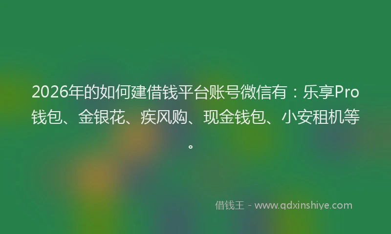 2026年的如何建借钱平台账号微信有：乐享Pro钱包、金银花、疾风购、现金钱包、小安租机等。