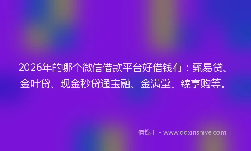2026年的哪个微信借款平台好借钱有：甄易贷、金叶贷、现金秒贷通宝融、金满堂、臻享购等。