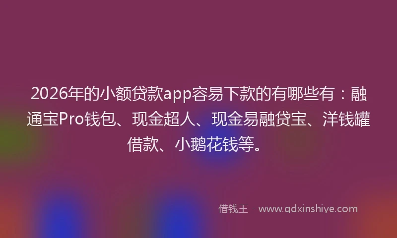 2026年的小额贷款app容易下款的有哪些有：融通宝Pro钱包、现金超人、现金易融贷宝、洋钱罐借款、小鹅花钱等。