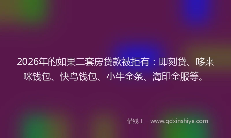 2026年的如果二套房贷款被拒有：即刻贷、哆来咪钱包、快鸟钱包、小牛金条、海印金服等。