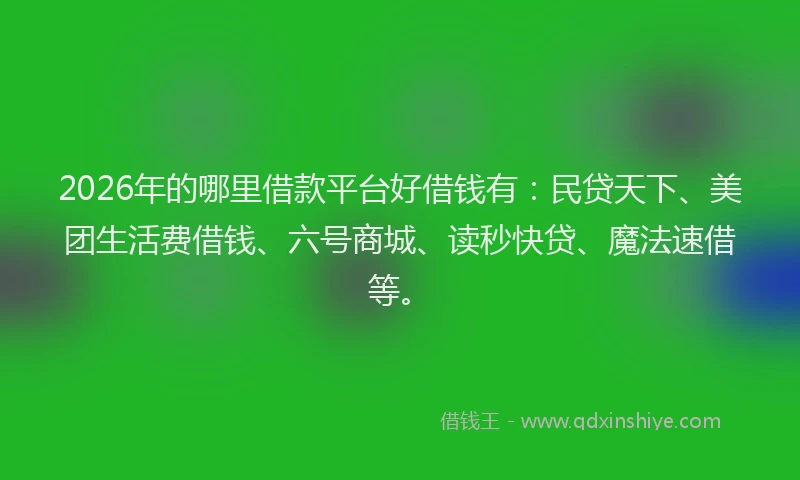 2026年的哪里借款平台好借钱有：民贷天下、美团生活费借钱、六号商城、读秒快贷、魔法速借等。