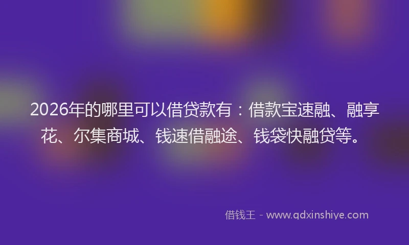2026年的哪里可以借贷款有:借款宝速融、融享花、尔集商城、钱速借融途、钱袋快融贷等。