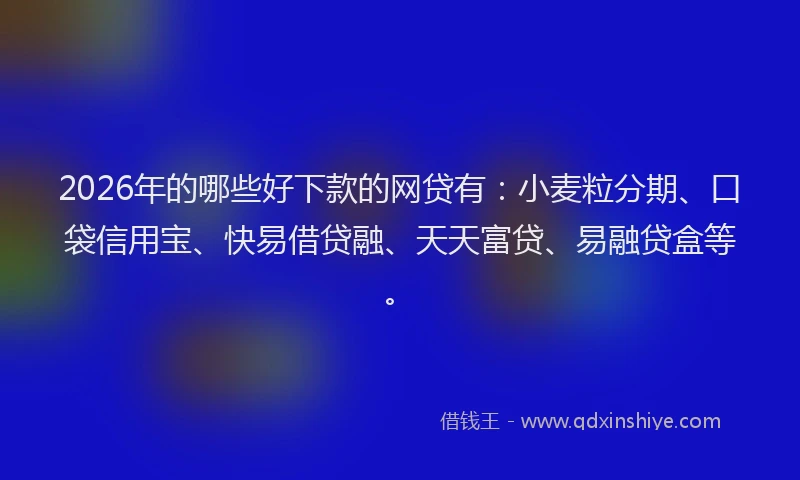 2026年的哪些好下款的网贷有:小麦粒分期、口袋信用宝、快易借贷融、天天富贷、易融贷盒等。