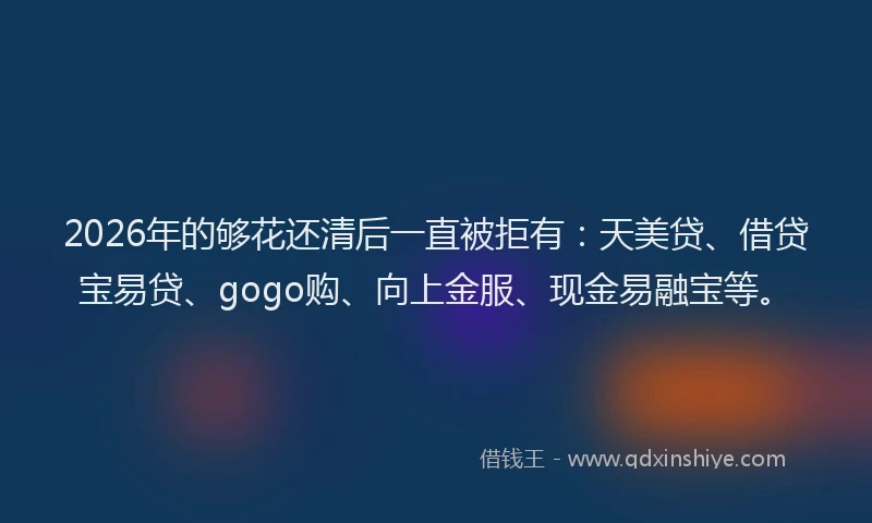 2026年的够花还清后一直被拒有：天美贷、借贷宝易贷、gogo购、向上金服、现金易融宝等。