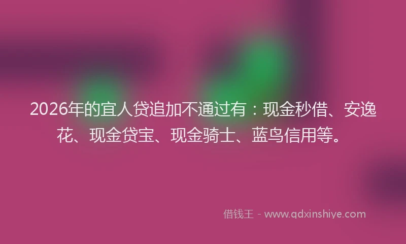 2026年的宜人贷追加不通过有：现金秒借、安逸花、现金贷宝、现金骑士、蓝鸟信用等。