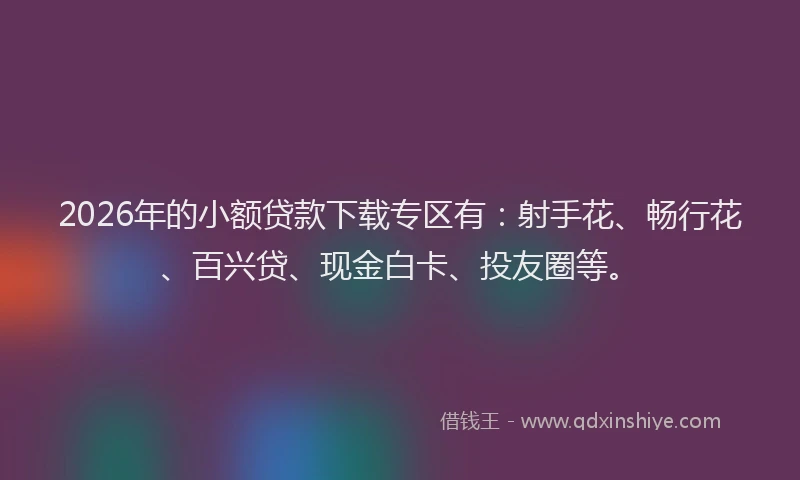 2026年的小额贷款下载专区有：射手花、畅行花、百兴贷、现金白卡、投友圈等。