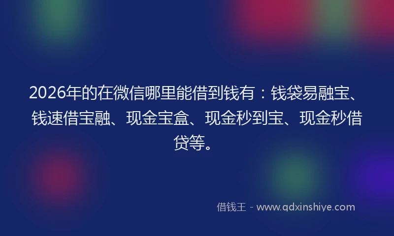 2026年的在微信哪里能借到钱有:钱袋易融宝、钱速借宝融、现金宝盒、现金秒到宝、现金秒借贷等。