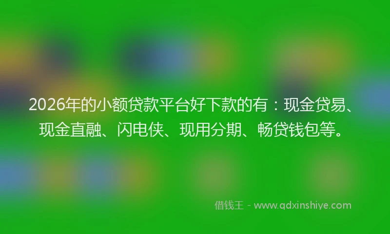 2026年的小额贷款平台好下款的有：现金贷易、现金直融、闪电侠、现用分期、畅贷钱包等。
