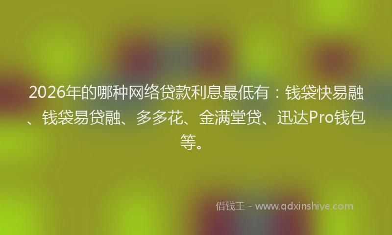 2026年的哪种网络贷款利息最低有：钱袋快易融、钱袋易贷融、多多花、金满堂贷、迅达Pro钱包等。