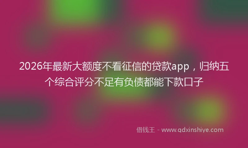 2026年最新大额度不看征信的贷款app，归纳五个综合评分不足有负债都能下款口子