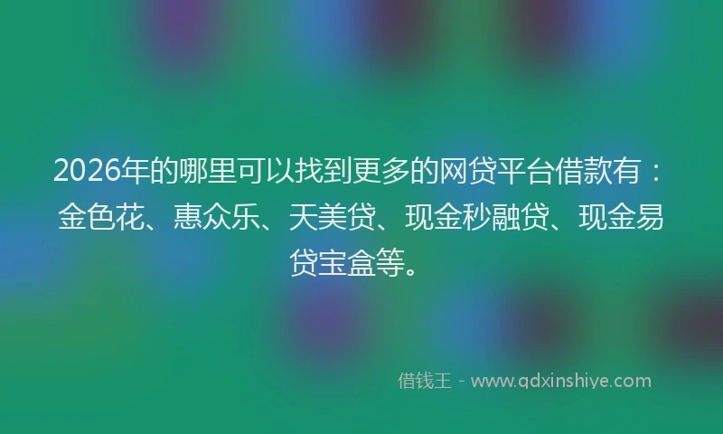 2026年的哪里可以找到更多的网贷平台借款有：金色花、惠众乐、天美贷、现金秒融贷、现金易贷宝盒等。