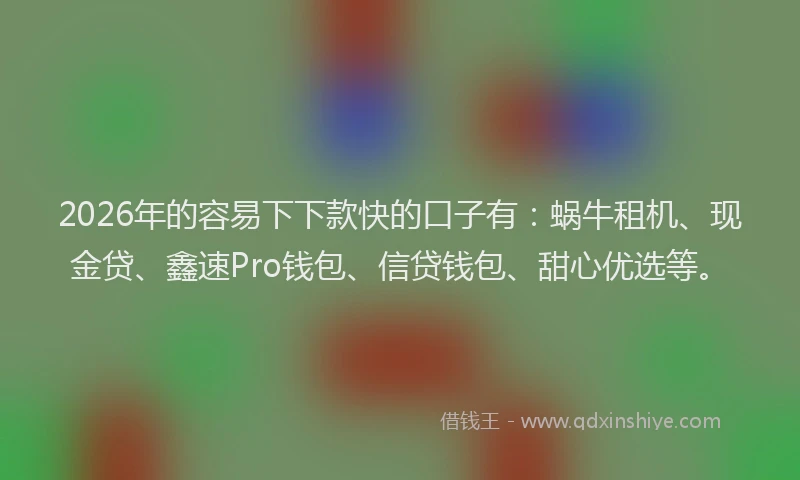 2026年的容易下下款快的口子有：蜗牛租机、现金贷、鑫速Pro钱包、信贷钱包、甜心优选等。