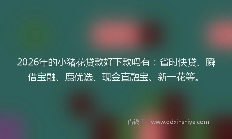 2026年的小猪花贷款好下款吗有：省时快贷、瞬借宝融、鹿优选、现金直融宝、新一花等。