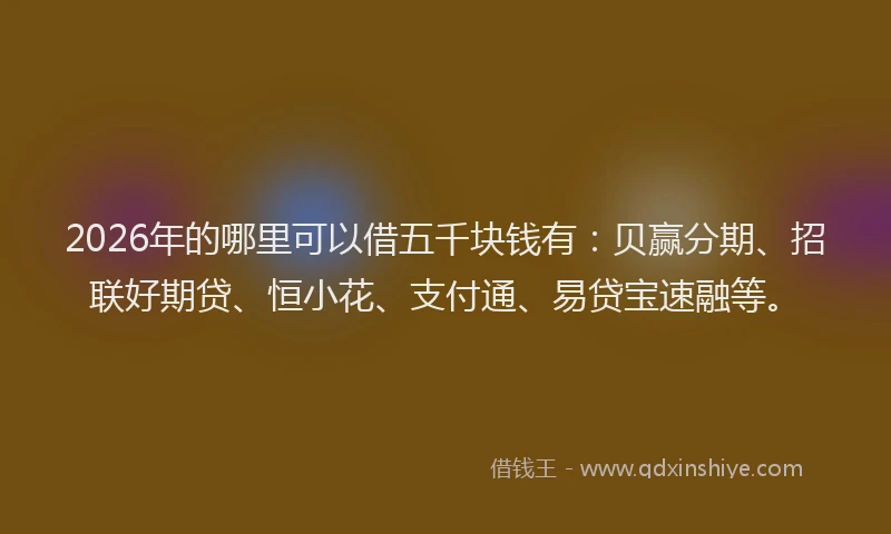 2026年的哪里可以借五千块钱有:贝赢分期、招联好期贷、恒小花、支付通、易贷宝速融等。