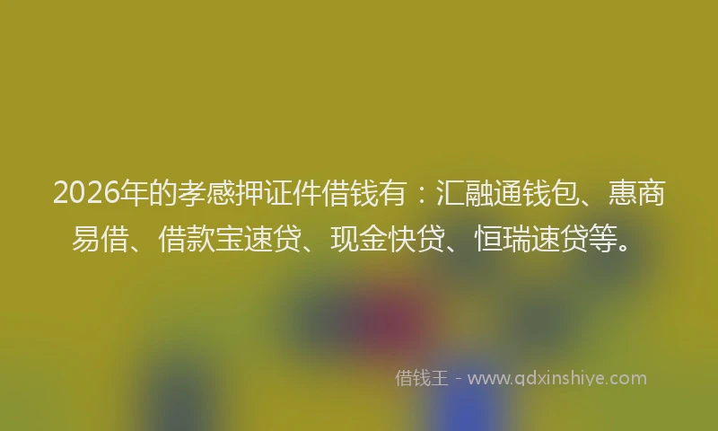 2026年的孝感押证件借钱有：汇融通钱包、惠商易借、借款宝速贷、现金快贷、恒瑞速贷等。