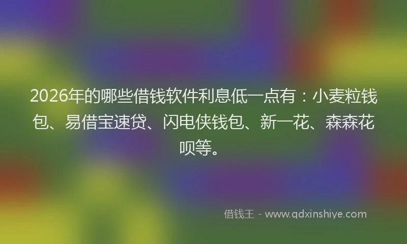 2026年的哪些借钱软件利息低一点有:小麦粒钱包、易借宝速贷、闪电侠钱包、新一花、森森花呗等。
