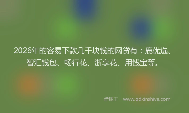 2026年的容易下款几千块钱的网贷有：鹿优选、智汇钱包、畅行花、浙享花、用钱宝等。