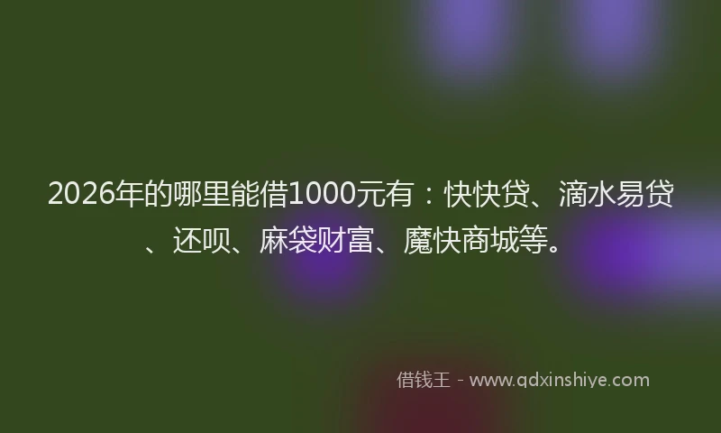 2026年的哪里能借1000元有：快快贷、滴水易贷、还呗、麻袋财富、魔快商城等。