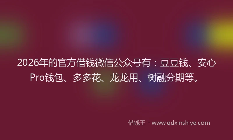 2026年的官方借钱微信公众号有：豆豆钱、安心Pro钱包、多多花、龙龙用、树融分期等。