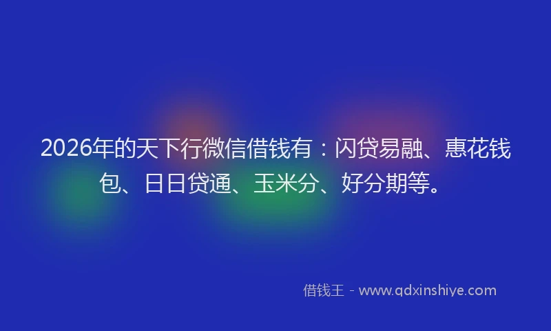 2026年的天下行微信借钱有：闪贷易融、惠花钱包、日日贷通、玉米分、好分期等。
