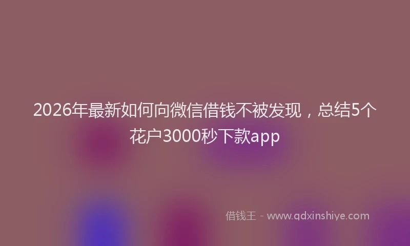 2026年最新如何向微信借钱不被发现，总结5个花户3000秒下款app