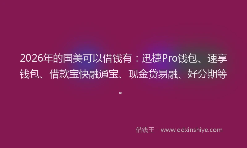 2026年的国美可以借钱有：迅捷Pro钱包、速享钱包、借款宝快融通宝、现金贷易融、好分期等。
