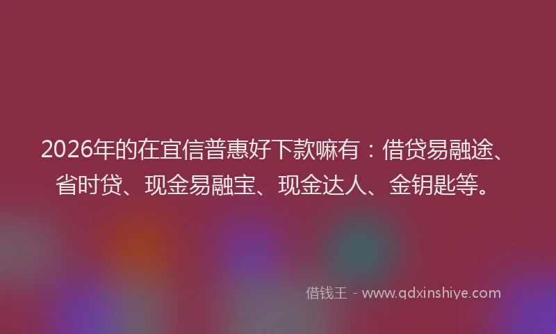 2026年的在宜信普惠好下款嘛有：借贷易融途、省时贷、现金易融宝、现金达人、金钥匙等。