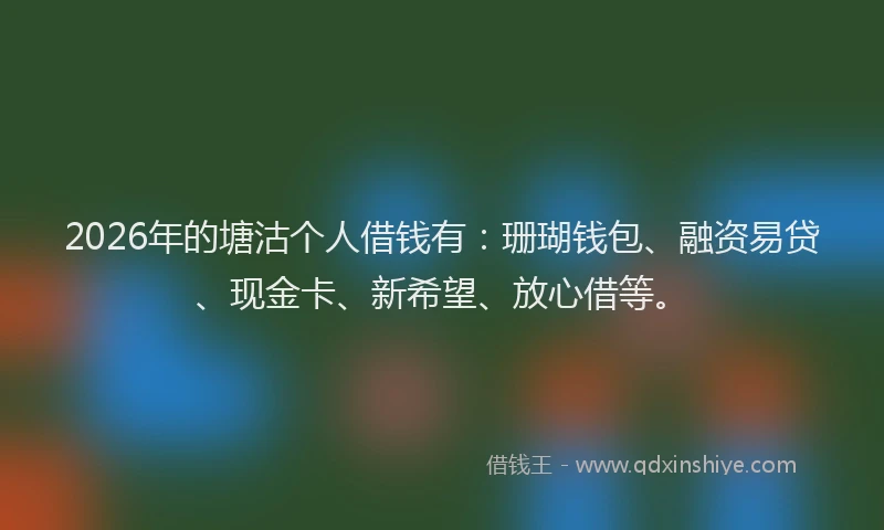 2026年的塘沽个人借钱有：珊瑚钱包、融资易贷、现金卡、新希望、放心借等。