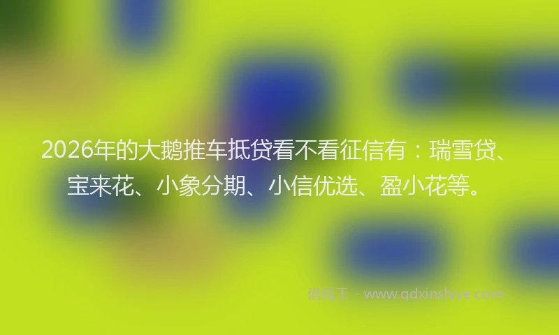 2026年的大鹅推车抵贷看不看征信有：瑞雪贷、宝来花、小象分期、小信优选、盈小花等。