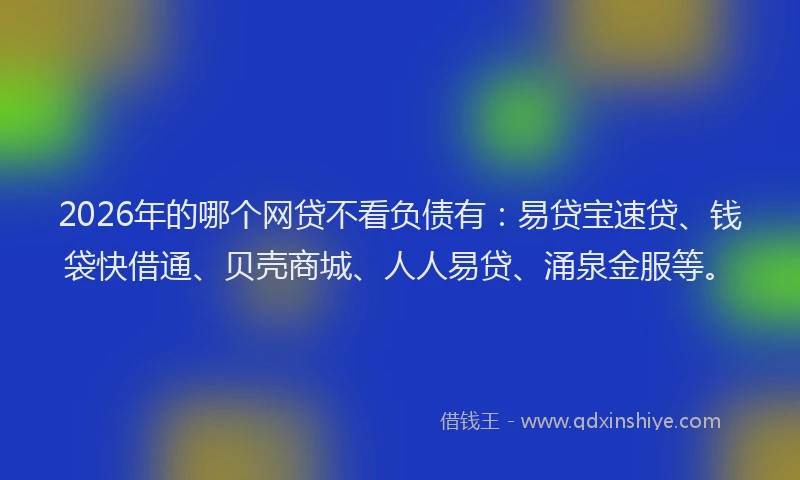 2026年的哪个网贷不看负债有:易贷宝速贷、钱袋快借通、贝壳商城、人人易贷、涌泉金服等。