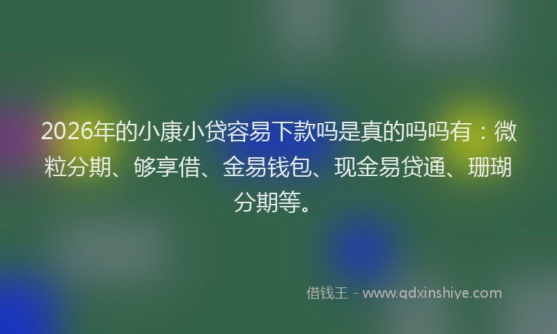 2026年的小康小贷容易下款吗是真的吗吗有：微粒分期、够享借、金易钱包、现金易贷通、珊瑚分期等。