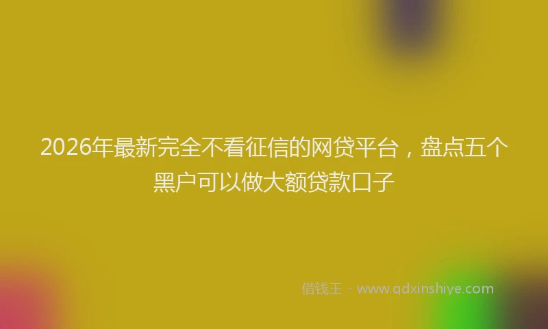 2026年最新完全不看征信的网贷平台，盘点五个黑户可以做大额贷款口子