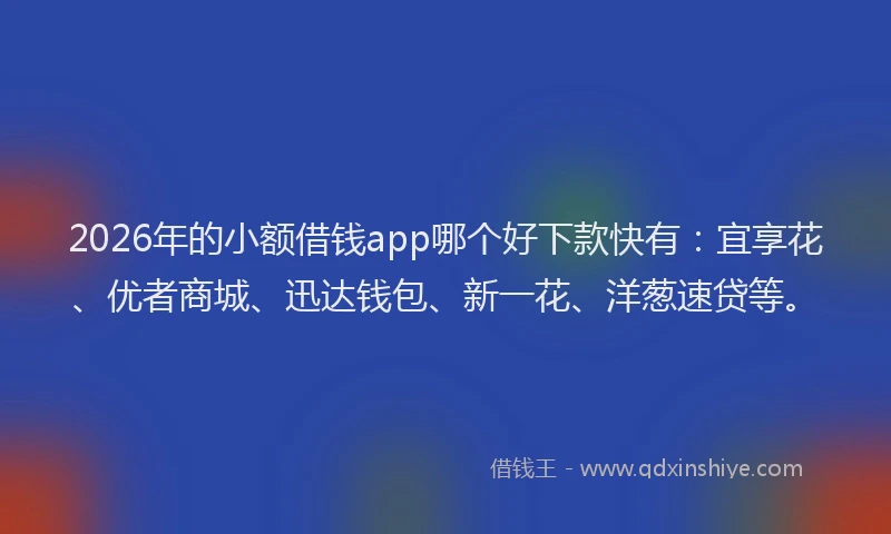 2026年的小额借钱app哪个好下款快有：宜享花、优者商城、迅达钱包、新一花、洋葱速贷等。