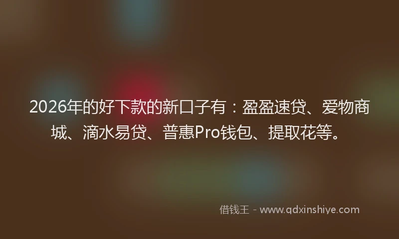 2026年的好下款的新口子有：盈盈速贷、爱物商城、滴水易贷、普惠Pro钱包、提取花等。