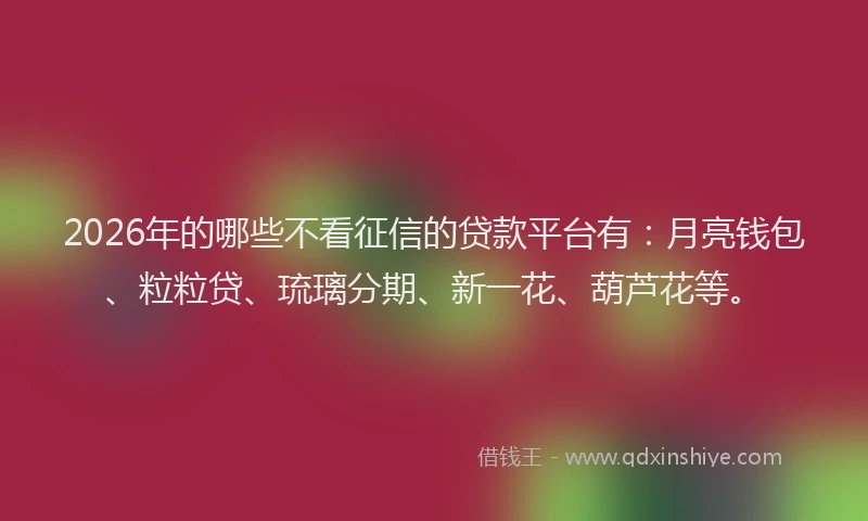 2026年的哪些不看征信的贷款平台有：月亮钱包、粒粒贷、琉璃分期、新一花、葫芦花等。