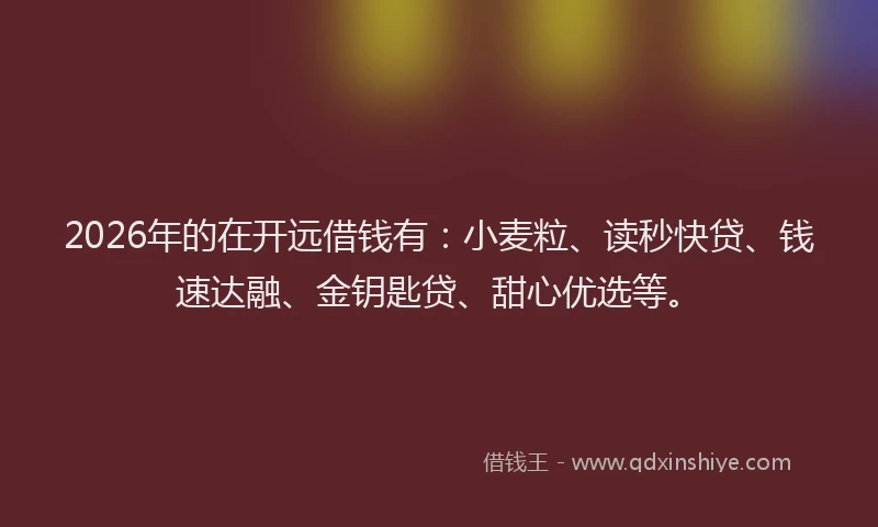 2026年的在开远借钱有：小麦粒、读秒快贷、钱速达融、金钥匙贷、甜心优选等。