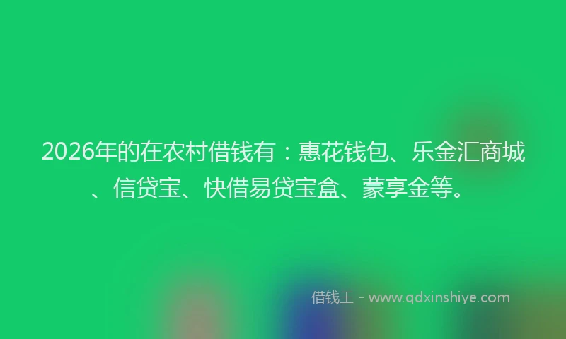 2026年的在农村借钱有:惠花钱包、乐金汇商城、信贷宝、快借易贷宝盒、蒙享金等。