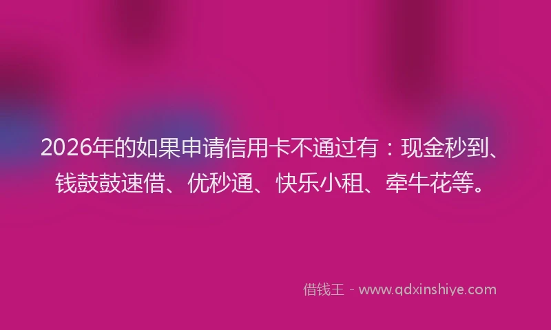 2026年的如果申请信用卡不通过有：现金秒到、钱鼓鼓速借、优秒通、快乐小租、牵牛花等。
