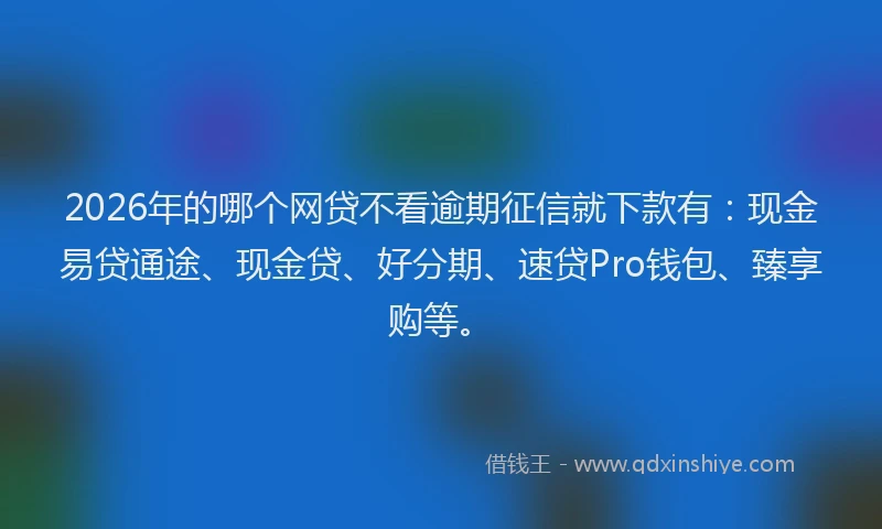 2026年的哪个网贷不看逾期征信就下款有：现金易贷通途、现金贷、好分期、速贷Pro钱包、臻享购等。