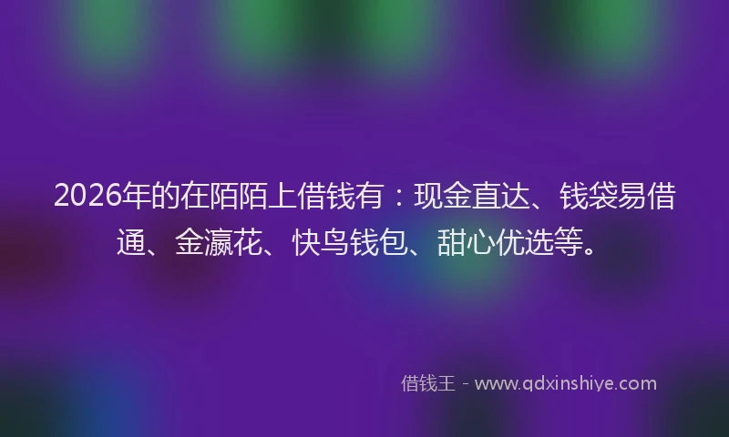 2026年的在陌陌上借钱有：现金直达、钱袋易借通、金瀛花、快鸟钱包、甜心优选等。