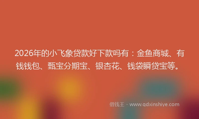 2026年的小飞象贷款好下款吗有：金鱼商城、有钱钱包、甄宝分期宝、银杏花、钱袋瞬贷宝等。