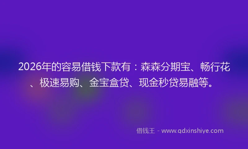 2026年的容易借钱下款有：森森分期宝、畅行花、极速易购、金宝盒贷、现金秒贷易融等。