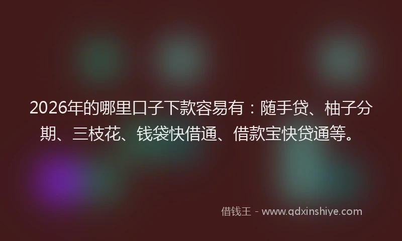 2026年的哪里口子下款容易有：随手贷、柚子分期、三枝花、钱袋快借通、借款宝快贷通等。