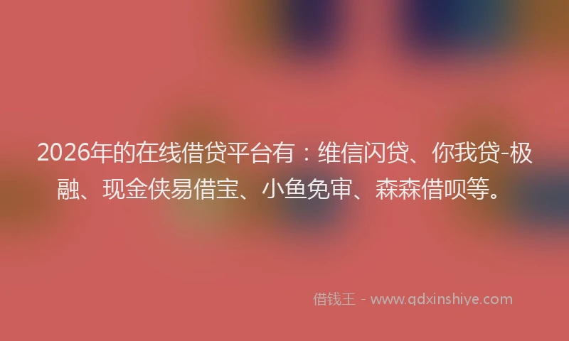 2026年的在线借贷平台有:维信闪贷、你我贷-极融、现金侠易借宝、小鱼免审、森森借呗等。