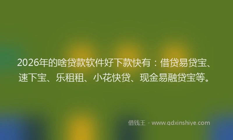 2026年的啥贷款软件好下款快有：借贷易贷宝、速下宝、乐租租、小花快贷、现金易融贷宝等。