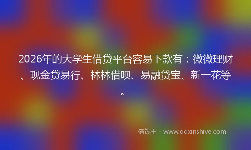2026年的大学生借贷平台容易下款有：微微理财、现金贷易行、林林借呗、易融贷宝、新一花等。