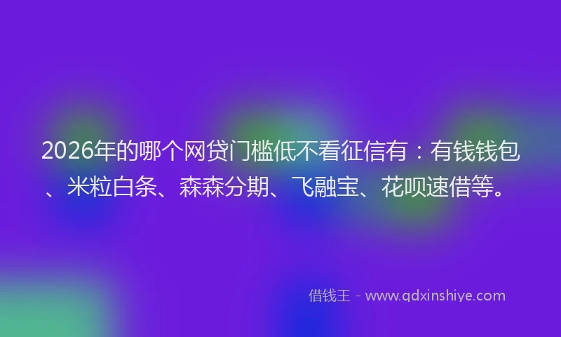 2026年的哪个网贷门槛低不看征信有:有钱钱包、米粒白条、森森分期、飞融宝、花呗速借等。