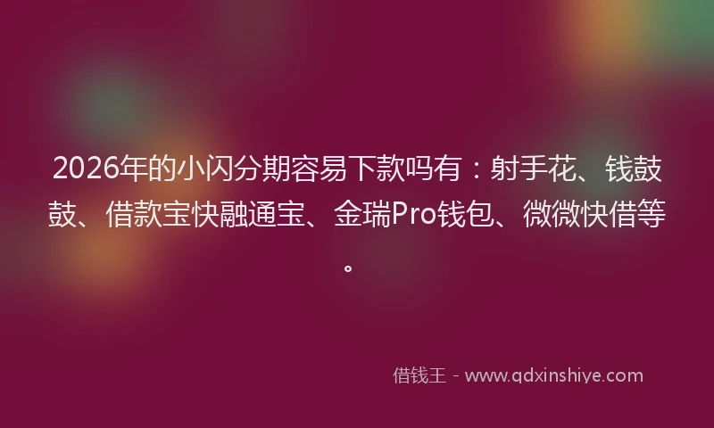 2026年的小闪分期容易下款吗有：射手花、钱鼓鼓、借款宝快融通宝、金瑞Pro钱包、微微快借等。